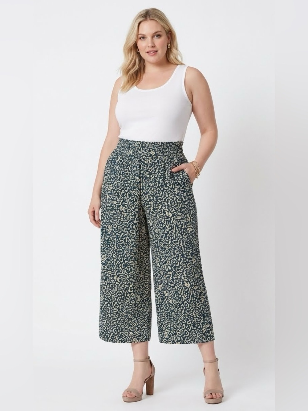 Jessica Simpson Rosalie Green Wide-Leg Cropped Pant 1X